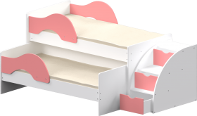 Кровать детская Матрешка выкатная с лестницей  Белый/Розовый в Петрозаводске - petrozavodsk.katalogmebeli.com | фото