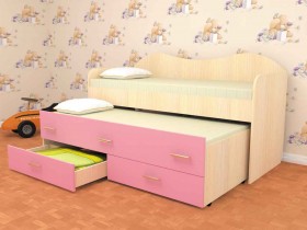Кровать детская Нимфа двухместная 2.0 Дуб молочный/Розовый в Петрозаводске - petrozavodsk.katalogmebeli.com | фото