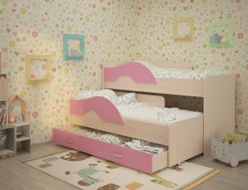 Кровать детская Радуга 1600 Млечный дуб/Розовый в Петрозаводске - petrozavodsk.katalogmebeli.com | фото