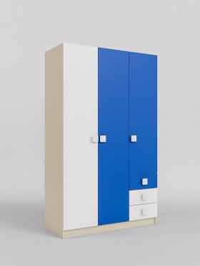 Шкаф 3-х створчатый с ящиками Скай (Синий/Белый/корпус Клен) в Петрозаводске - petrozavodsk.katalogmebeli.com | фото